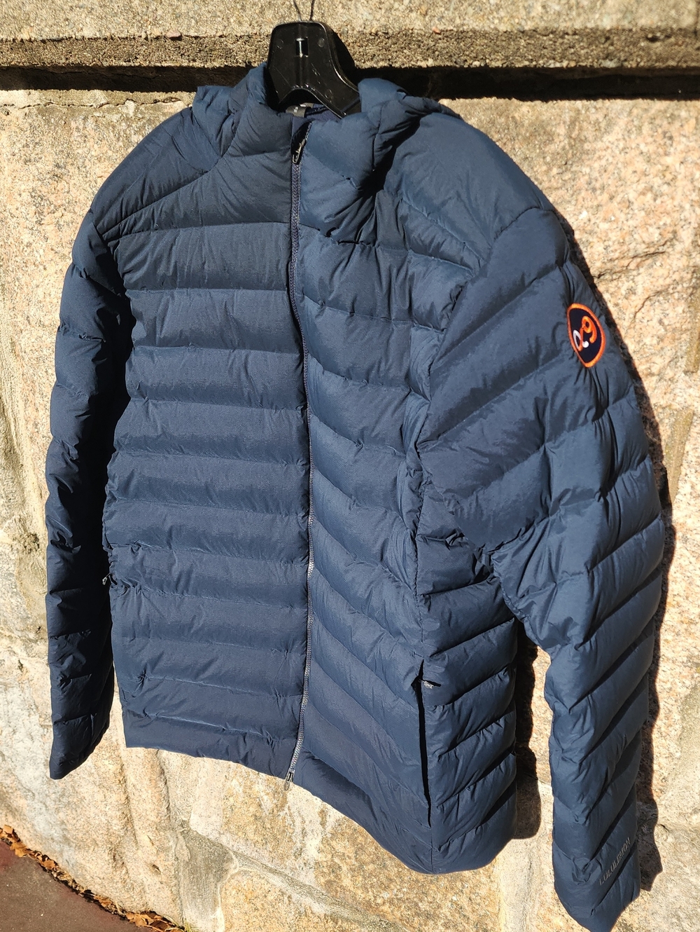 Men's Navy Lululemon Navigation Down Hoodie Lightweight Puffer Jacket - XL